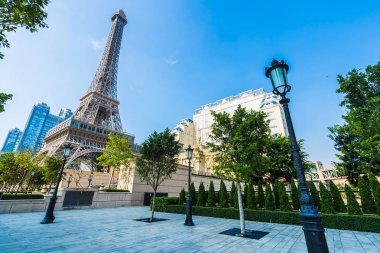 Çin, Makao - 10 Eylül 2018 - güzel eiffel tower landmark Paris oteli ve macau City resort