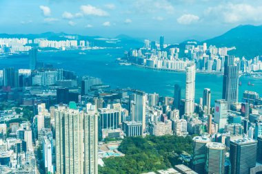 Hong kong şehir manzarası ile mavi gökyüzü arka plan dış cityscape bina güzel mimari