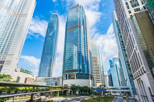 Güzel Mimari Ofis Mavi Gökyüzü Arka Plan Üzerine Hong Kong — Stok fotoğraf