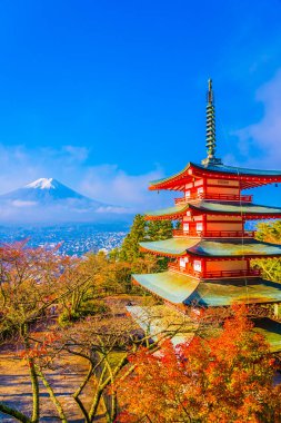 Dağ fuji chureito pagoda akçaağaç ağaç yaprak sonbahar sezonu Yamanashi Japonya çevresinde ile güzel manzara