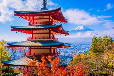 Dağ fuji chureito pagoda akçaağaç ağaç yaprak sonbahar sezonu Yamanashi Japonya çevresinde ile güzel manzara