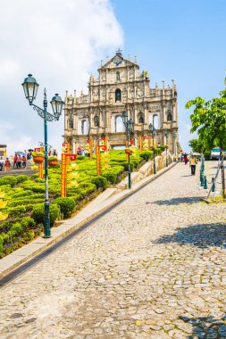 Çin, harabe mavi gökyüzü arka plan ile Makao şehrinin st pual kilise Simgesel Yapı ile bina Macau - 6 Eylül 2018 - güzel eski mimari