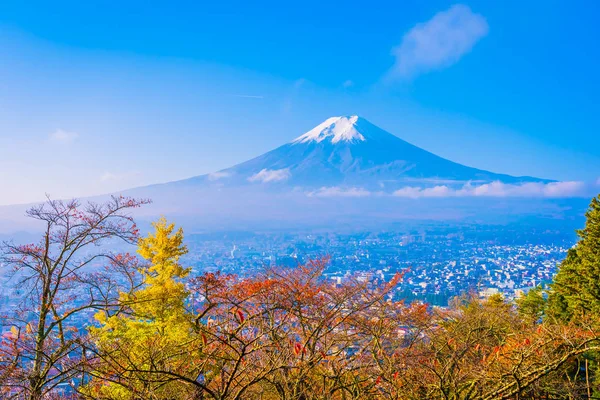 Hermoso Paisaje Montaña Fuji Alrededor Árbol Hoja Arce Con Nubes — Foto de Stock