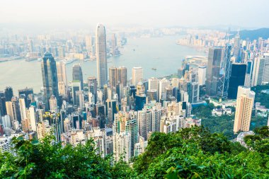 Hong kong şehir manzarası ile mavi gökyüzü arka plan dış cityscape bina güzel mimari