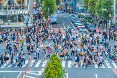 Tokyo, Japonya 29 Temmuz 2018: Shibuya kavşak veya kapısı popüler ve Simgesel Yapı yeme alışveriş için Tokyo'da yerleştirin ve yaya bir sürü burada var