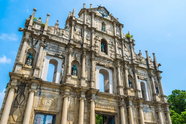 Harabe Mavi Gökyüzü Arka Plan Ile Makao Şehrinin Pual Kilise — Stok fotoğraf