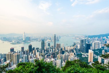 Hong kong şehir manzarası ile mavi gökyüzü arka plan dış cityscape bina güzel mimari