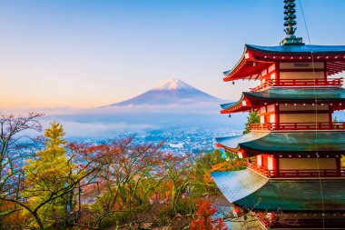 Dağ fuji chureito pagoda akçaağaç ağaç yaprak sonbahar sezonu Yamanashi Japonya çevresinde ile güzel manzara