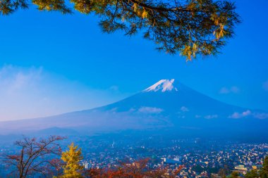 Dağ fuji chureito pagoda akçaağaç ağaç yaprak sonbahar sezonu Yamanashi Japonya çevresinde ile güzel manzara
