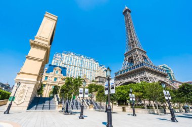 Çin, Makao - 10 Eylül 2018 - güzel eiffel tower landmark Paris oteli ve macau City resort