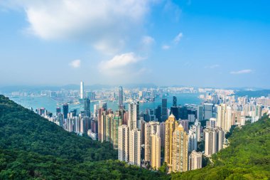 Hong kong şehir manzarası ile mavi gökyüzü arka plan dış cityscape bina güzel mimari