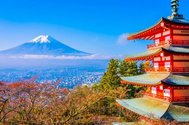 Dağ fuji chureito pagoda akçaağaç ağaç yaprak sonbahar sezonu Yamanashi Japonya çevresinde ile güzel manzara