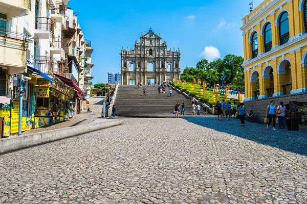 Kína Macau Szeptember 2018 Gyönyörű Régi Építészet Épület Tönkre Szent — Stock Fotó