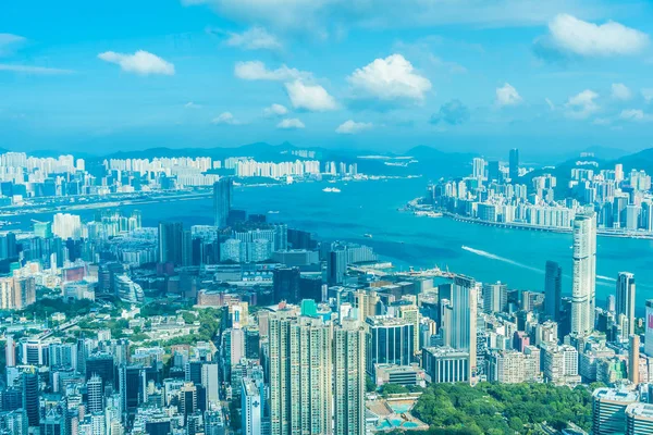 Piękna Architektura Budynek Zewnętrzny Gród Panoramę Miasta Hong Kong Tle — Zdjęcie stockowe