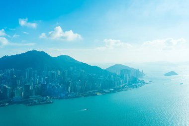 Hong kong şehir manzarası ile mavi gökyüzü arka plan dış cityscape bina güzel mimari