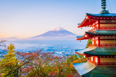 Dağ fuji chureito pagoda akçaağaç ağaç yaprak sonbahar sezonu Yamanashi Japonya çevresinde ile güzel manzara