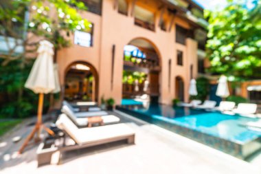 Seyahat ve tatil için güzel otel resort ve yüzme havuzu arka plan bulanıklık