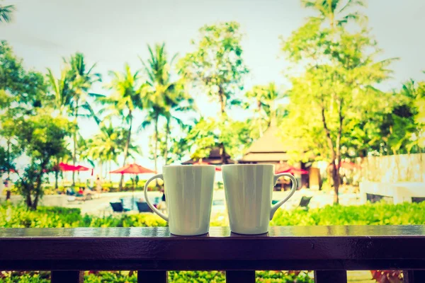 Hot Coffee Cup Beautiful Tropical Outdoor View Relax Leisure — Stock Photo, Image