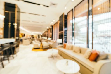 Özet olarak, arka plan için soyut bulanık ve odaksız otel ve lobi iç mekanı