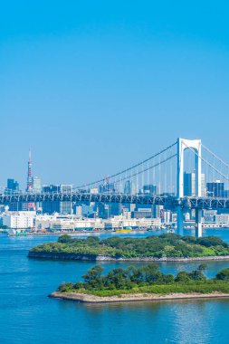 Bina Cityscape ile Gökkuşağı Köprüsü Japonya'da tokyo şehrinin güzel mimari