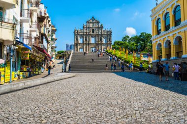 Çin, harabe mavi gökyüzü arka plan ile Makao şehrinin st pual kilise Simgesel Yapı ile bina Macau - 6 Eylül 2018 - güzel eski mimari