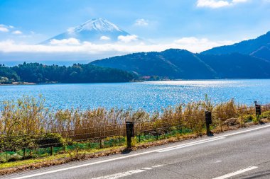 Dağ fuji akçaağaç yaprağı ağaç göl sonbahar sezonu ile güzel manzara