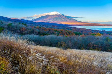 Fuji Dağı yamanakako ya da yamanaka Gölü sonbahar sezonu Japonya'nın güzel manzara