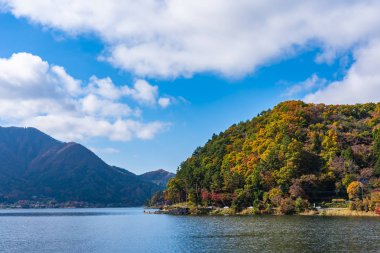 Sonbahar sesaon Yamanashi Japonya Gölü kawaguchiko etrafında güzel peyzaj