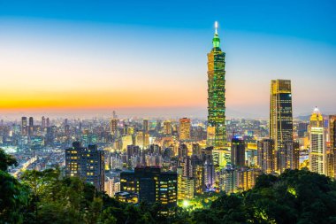 Güzel manzara ve cityscape taipei 101 yapı ve Mimarlık twilight ve gece Tayvan City