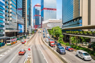 Hong kong şehir manzarası ile mavi gökyüzü arka plan dış cityscape bina güzel mimari