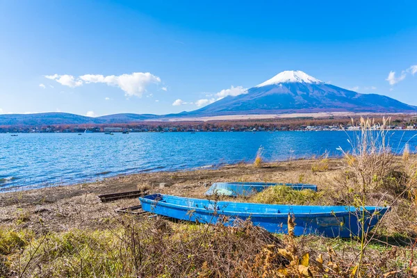 Beautiful Landscape Mountain Fuji Boat Yamanakako Lake Japan — Stock Photo, Image