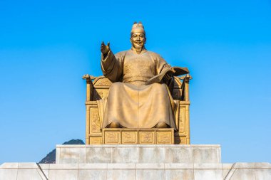 Güzel heykel Kral Sejong Seoul City Güney Kore