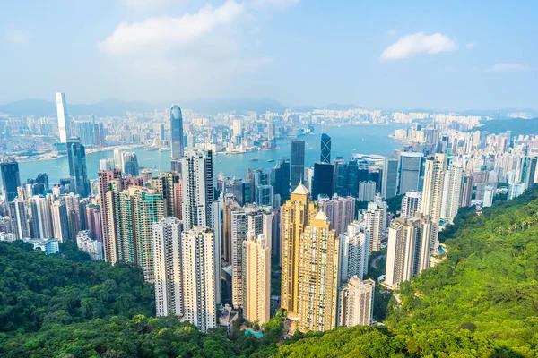 Épület Külső Városképet Gazdagító Épületnek Szánták Hongkong Városára Kék Háttér — Stock Fotó