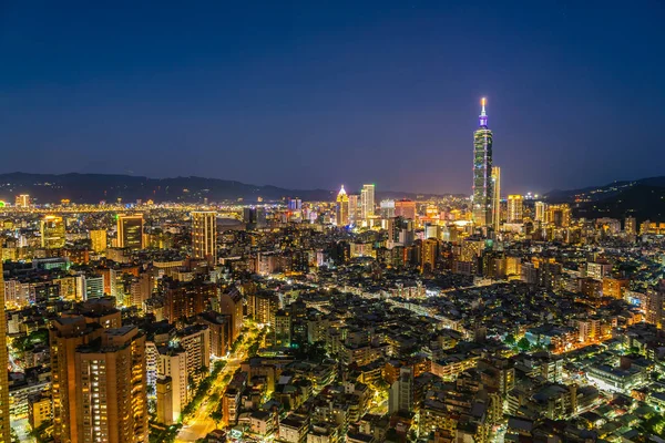 Beautiful Architecture Building Taipei City Skyline Night Taiwan — Stock Photo, Image
