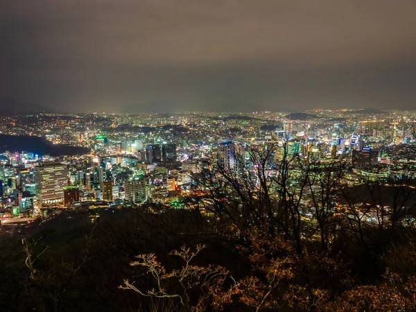 Gyönyörű Építészeti Épület Ezen Környéken Seoul City Éjszaka Dél Korea — Stock Fotó