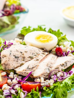 Izgara tavuk eti göğüs ile taze sebze salatası - sağlıklı gıda tarzı