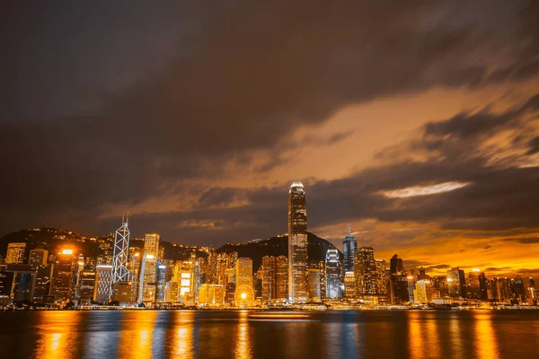 Krásná Architektura Vytváření Panoráma Panorama Hong Kongu Soumraku Noci — Stock fotografie