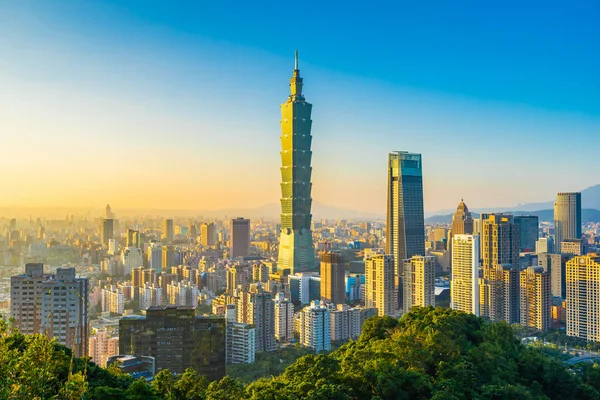 Güzel Manzara Cityscape Taipei 101 Bina Günbatımı Zaman Şehir Manzarası — Stok fotoğraf