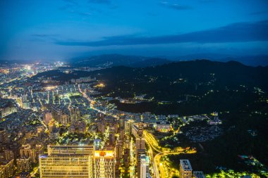 Taipei şehir manzarası geceleri Tayvan'da bina güzel mimari