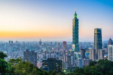 Güzel manzara ve cityscape taipei 101 yapı ve Mimarlık twilight ve gece Tayvan City