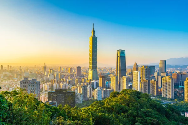 Güzel Manzara Cityscape Taipei 101 Bina Günbatımı Zaman Şehir Manzarası — Stok fotoğraf