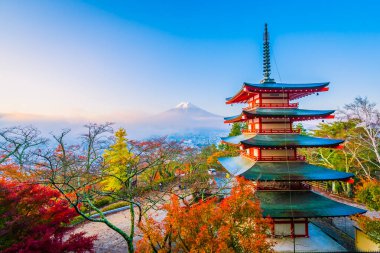 Dağ fuji chureito pagoda akçaağaç ağaç yaprak sonbahar sezonu Yamanashi Japonya çevresinde ile güzel manzara