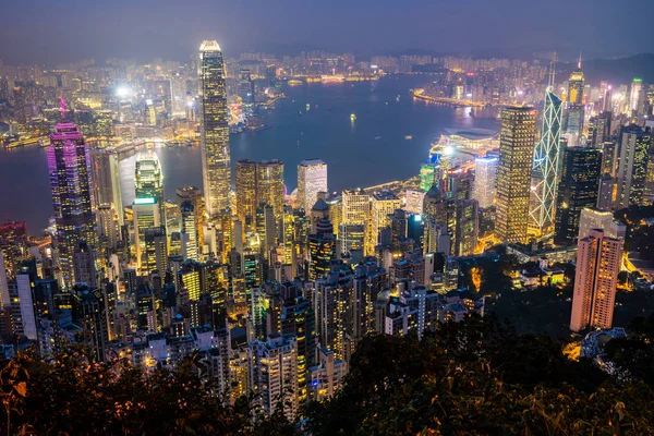 Krásná Architektura Budování Vnějších Panorama Panorama Města Hong Kong Soumraku — Stock fotografie