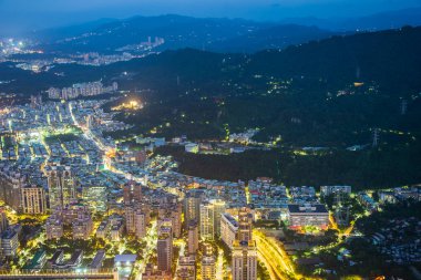 Taipei şehir manzarası geceleri Tayvan'da bina güzel mimari