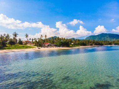Güzel tropikal plaj ve deniz hurma ve koh samui Adası seyahat ve tatil için diğer ağacında havadan görünümü