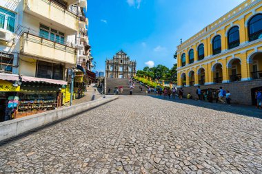 Çin, harabe mavi gökyüzü arka plan ile Makao şehrinin st pual kilise Simgesel Yapı ile bina Macau - 6 Eylül 2018 - güzel eski mimari