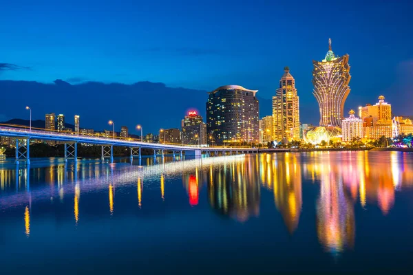 Gyönyörű Építészeti Épület Városkép Makaó Városa Éjjel — Stock Fotó