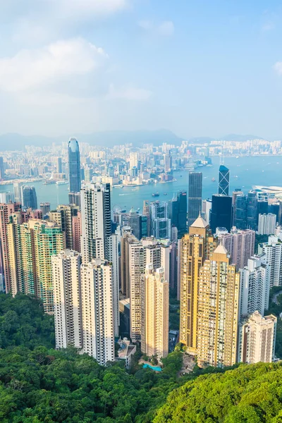 Piękna Architektura Budynek Zewnętrzny Gród Panoramę Miasta Hong Kong Tle — Zdjęcie stockowe