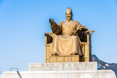 Güzel heykel Kral Sejong Seoul City Güney Kore
