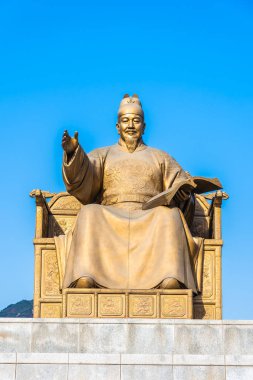 Güzel heykel Kral Sejong Seoul City Güney Kore